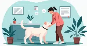 Ilustração corporativa plana de veterinária cuidando de um cachorro internado em clínica